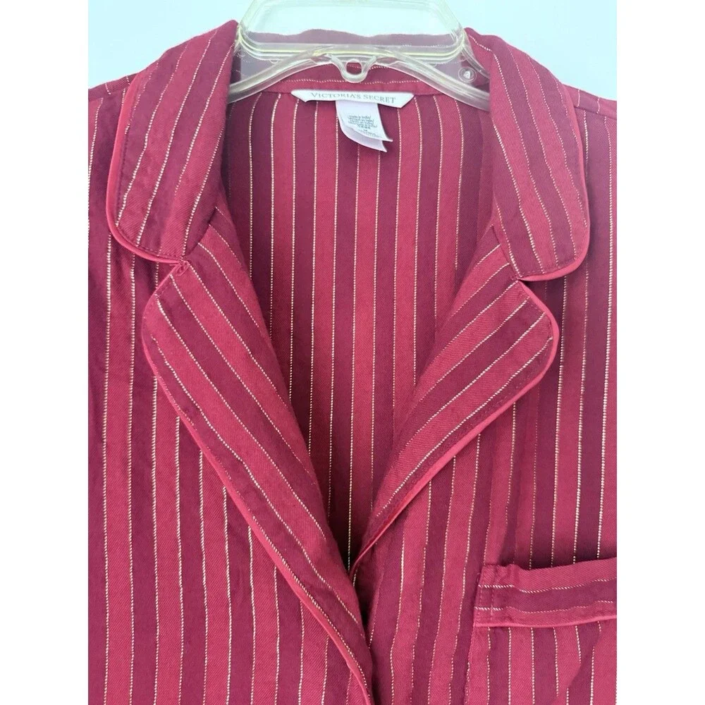 Victoria's Secret Pajama Set Sz M Red Gold Metallic Shimmer Stripe Cotton Modal